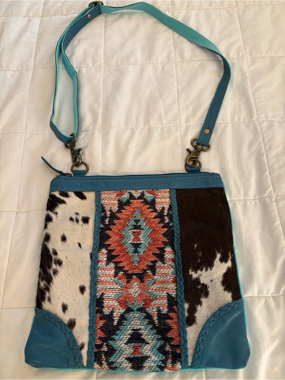 Myra Bag Southwestern Patchwork Crossbody Bag cotton, leather cow hide